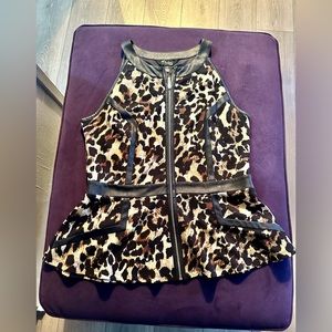 Leopard Print Peplum Zip-up Top
